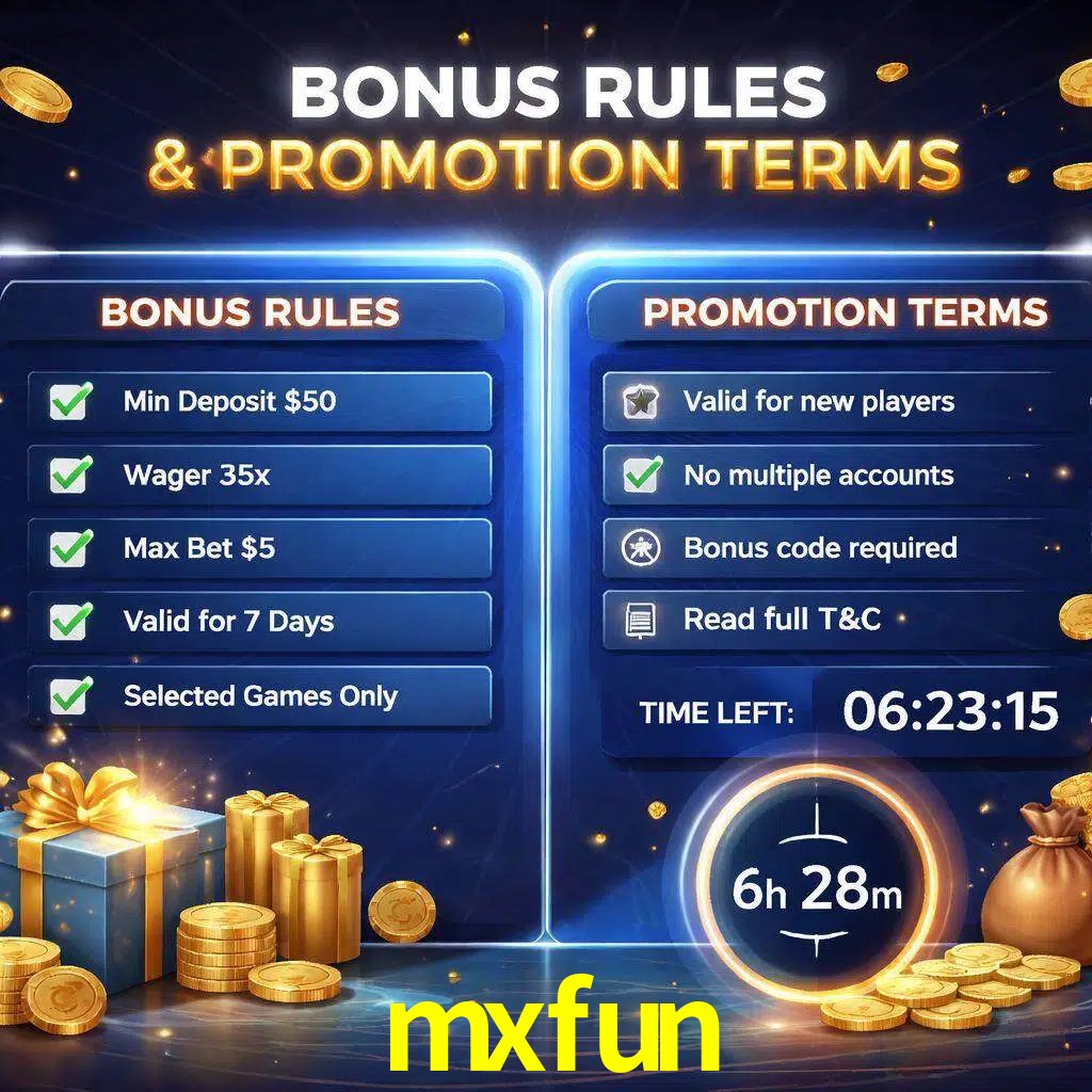 Reglas de promoción mxfun y condiciones de bonos explicadas visualmente