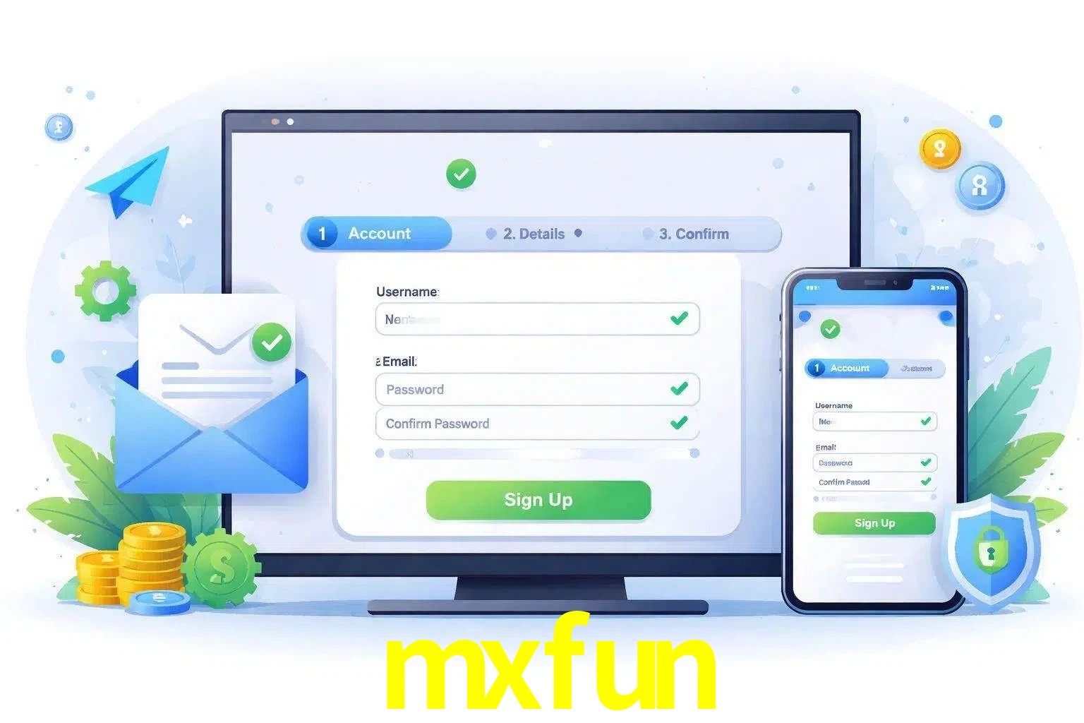 Registro de nuevo usuario y configuración de cuenta mxfun