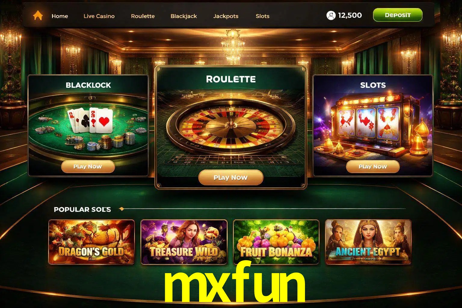 Vista de la plataforma mxfun Casino mostrando categorías organizadas de juegos en línea